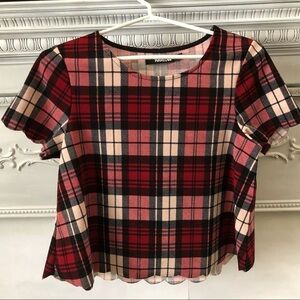 🎄 Harlow scalloped red plaid shirt women’s Sz  S